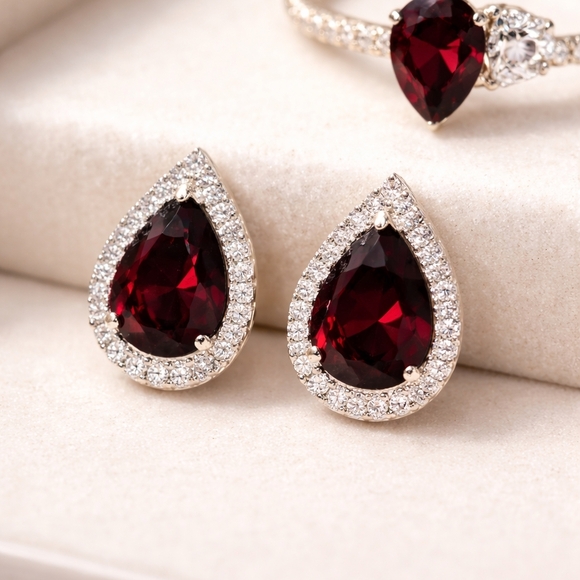 NIB 3.55cts Natural Mozambique Garnet Pair 10x7mmPear Cut Matched loose stones - Picture 3 of 15